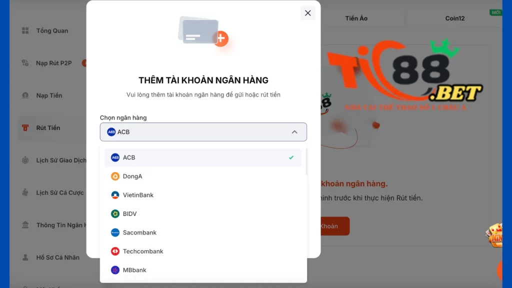 Rút tiền Tic88 qua chuyển khoản ngân hàng